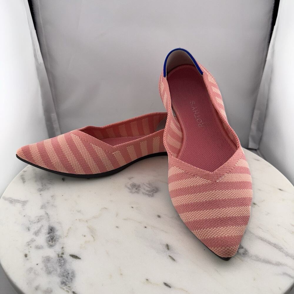 Rothy's Pink Macaron Stripe The Point flats Rare Limited Edition 11.5 Comfort